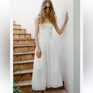 Zara NWT white embroidered smocked midi dress 0881/378